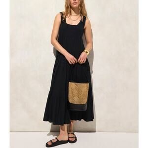 J.Crew Airy Gauze Tiered Maxi Dress Womens S Black Sleeveless Smocked Scoop Neck